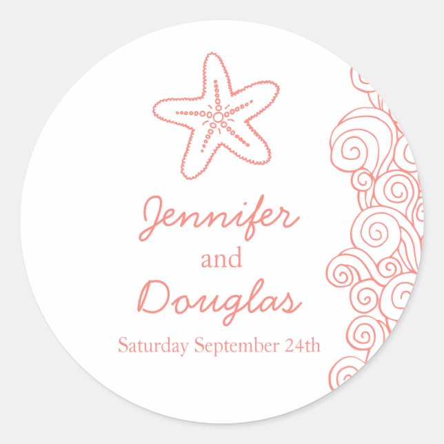 Wedding seastar starfish beach waves coral sticker (Front)