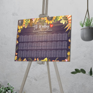 Wedding Seating Chart Autumn Leaves Pumpkins Wood