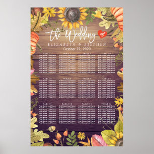 Wedding Seating Chart Autumn Leaves Pumpkins Wood