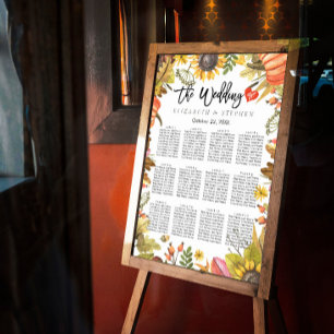 Wedding Seating Chart Autumn Maple Leaves Pumpkins