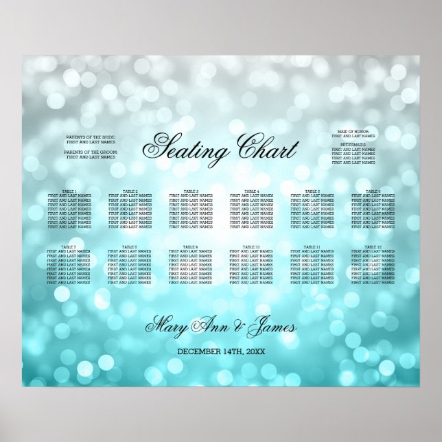 Wedding Seating Chart Beach Ombre Glitter Lights (Front)