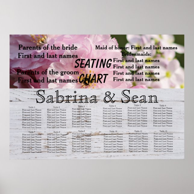 Wedding Seating Chart Blossoms Blend Half and Half (Front)
