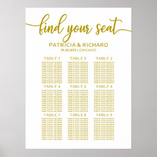 Wedding Seating Chart Board Gold Calligraphy