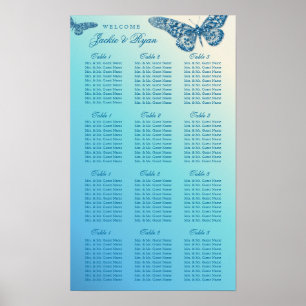 Wedding Seating Chart Butterfly Blue Glitter