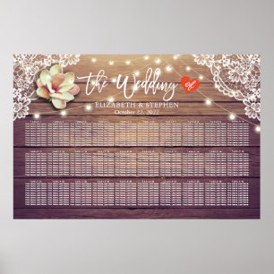 Wedding Seating Chart Chic Floral Lights Wood Lace