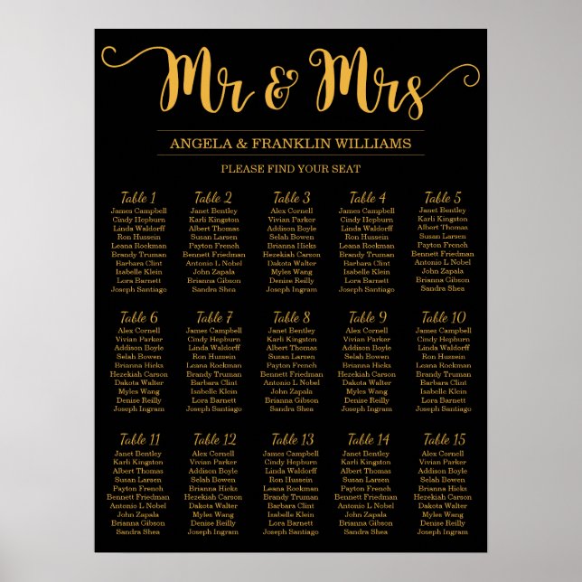 Wedding Seating Chart, Editable Background Colour Poster (Front)