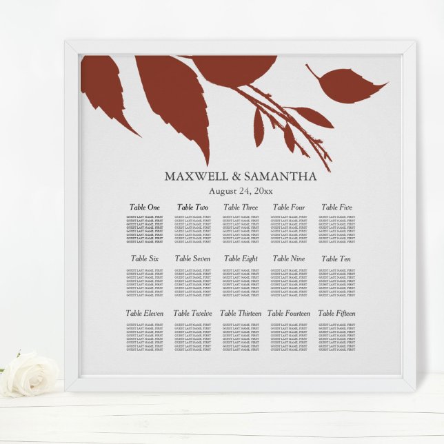 Wedding SEATING CHART Elegant Burnt Orange Leaves (orange wedding seating chart autumn leaves
)