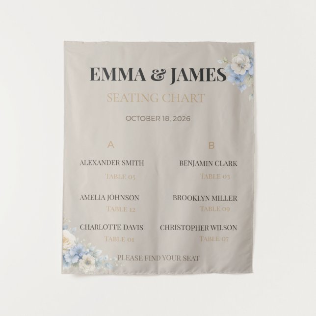 Wedding Seating Chart | Elegant Floral Tapestry (Front)
