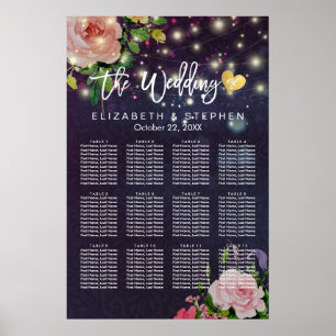 Wedding Seating Chart Floral Purple String Lights