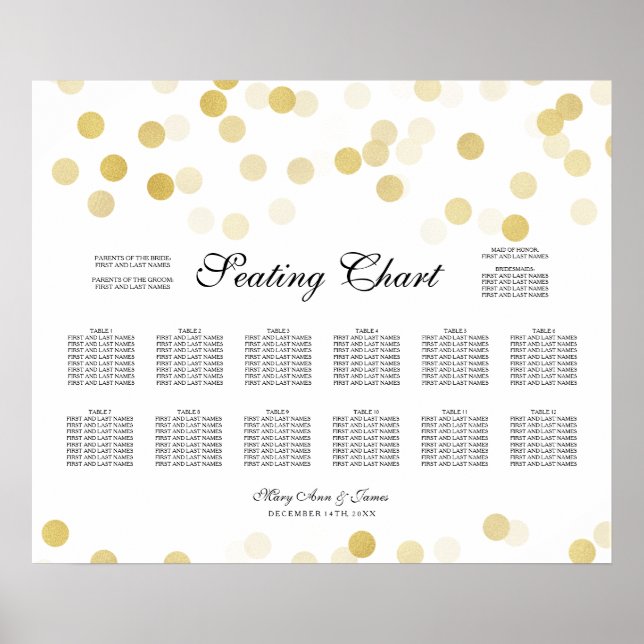 Wedding Seating Chart Gold Foil Glitter Lights (Front)