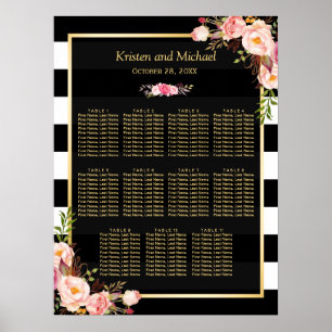 Wedding Seating Chart Gold Vintage Floral Stripes