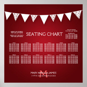 Wedding Seating Chart Love Bunting Monogram Red