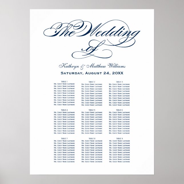 Wedding Seating Chart | Midnight Blue Calligraphy (Front)