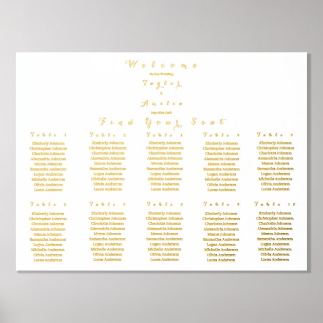 Wedding Seating Chart Minimal Real Gold Foil (Front)