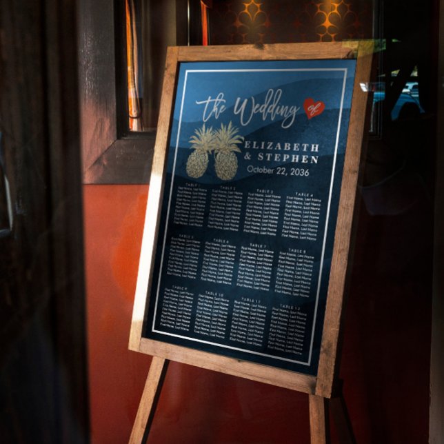 Wedding Seating Chart Modern Gold Pineapple Couple (Creator Uploaded)