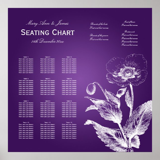Wedding Seating Chart Poppy Purple (Front)