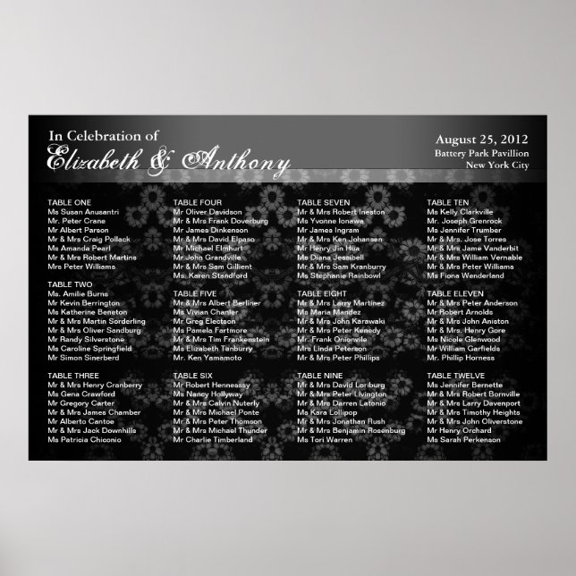 Wedding Seating Chart Poster Black Vintage (Front)