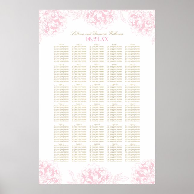 Wedding Seating Chart Poster | Floral Peony Design (Front)