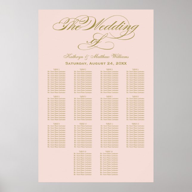 Wedding Seating Chart Poster | Gold Calligraphy (Front)