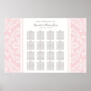 Wedding Seating Chart Poster Pink Damask