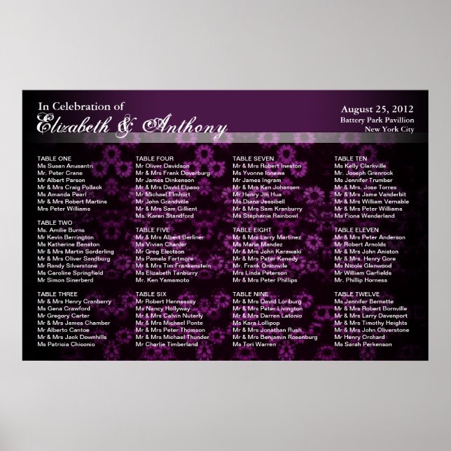 Wedding Seating Chart Poster Purple Vintage (Front)