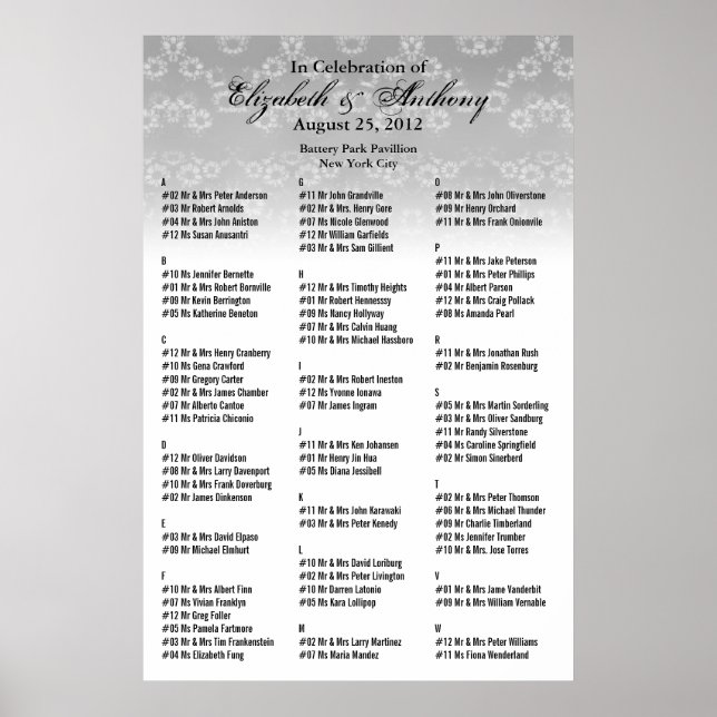 Wedding Seating Chart Poster White Floral (Front)
