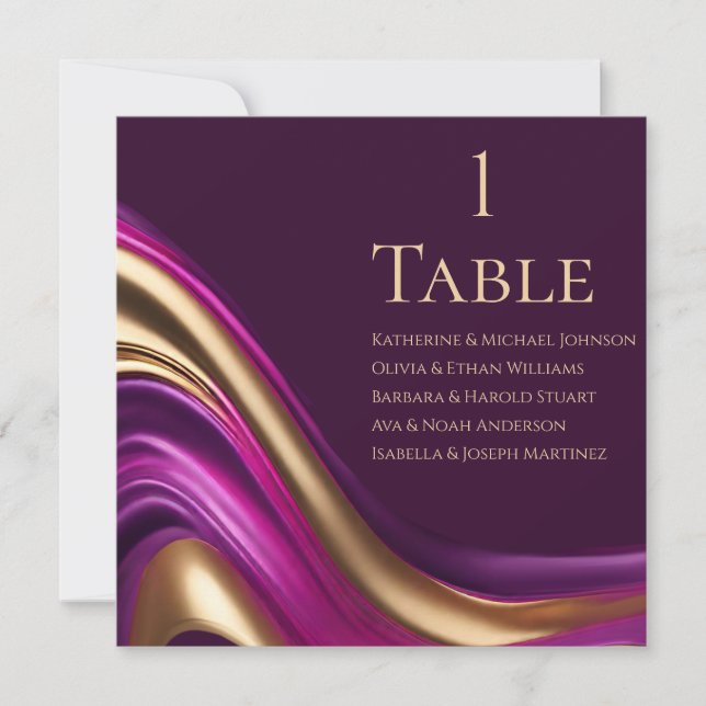 Wedding Seating Chart- Purple Fuchsia and Gold Invitation (Front)
