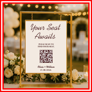 Wedding Seating Chart QR Burgundy & Ivory Rustic
