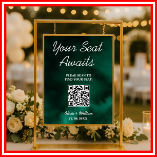 Wedding Seating Chart QR Emerald Green Sign