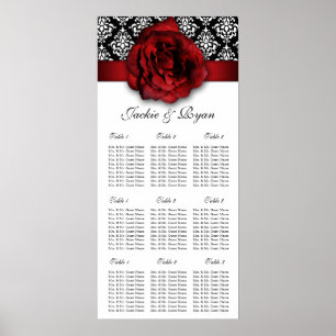 Wedding Seating Chart Red Rose Damask