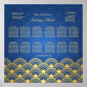 Wedding Seating Chart Scalloped Blue Gold
