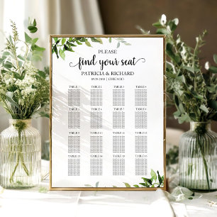 Wedding Seating Chart Sign Elegant Greenery