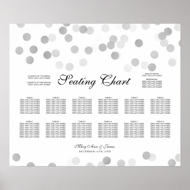 Wedding Seating Chart Silver Foil Glitter Lights (Front)