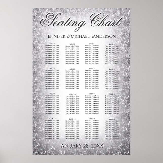Wedding Seating Chart Silver Glitter (Front)