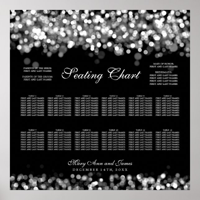Wedding Seating Chart Silver Lights (Front)