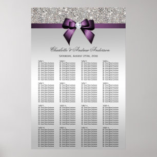 Wedding Seating Chart Silver Sequin Purple Bow