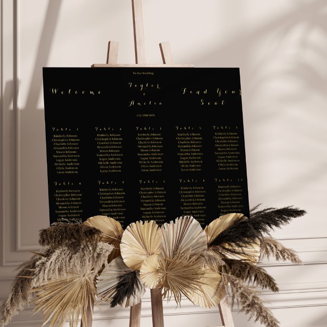 Wedding Seating Chart Simple Black and Real Gold (Creator Uploaded)