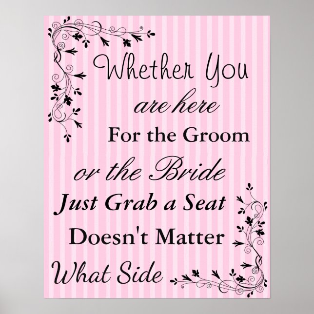 Wedding Seating Chart, Sit "wherever" Pink Poster (Front)