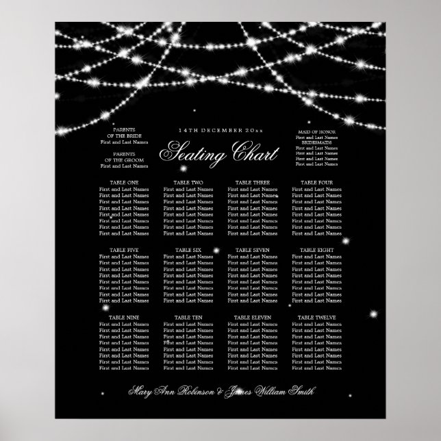 Wedding Seating Chart Sparkling String Black (Front)