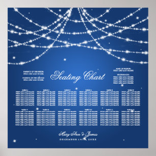 Wedding Seating Chart Sparkling String Blue