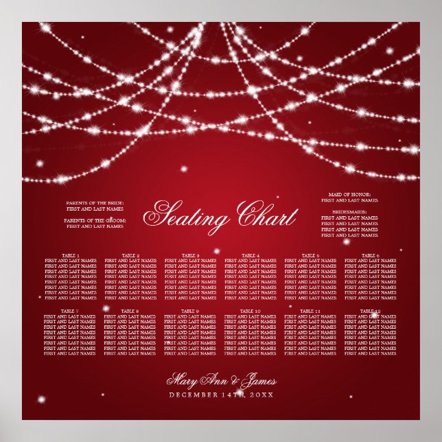 Wedding Seating Chart Sparkling String Red (Front)
