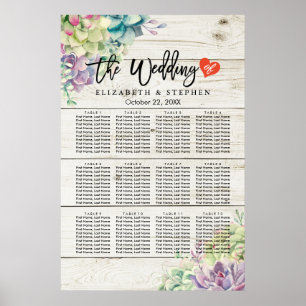 Wedding Seating Chart Succulent Plants Rustic Wood