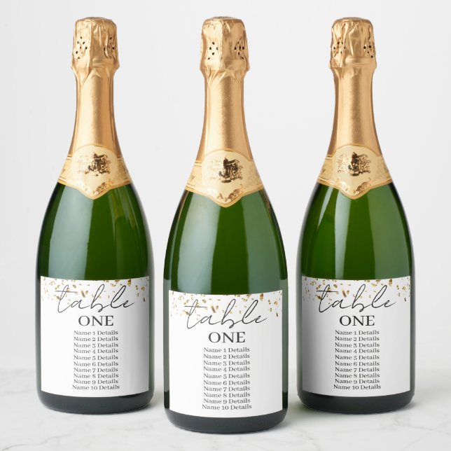 Wedding Seating Chart Table Number Add Guest Names Sparkling Wine Label (Bottles)