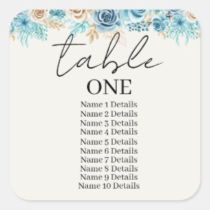Wedding Seating Chart Table Number Add Guest Names Square Sticker