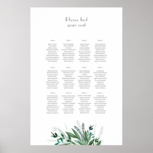 Wedding Seating Chart, table plan Greenery #1 Poster