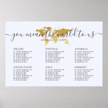 Wedding Seating Chart Travel Theme World Map Gold