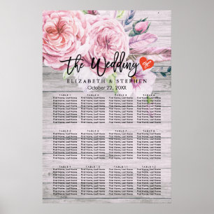 Wedding Seating Chart Watercolor Boho Floral Wood
