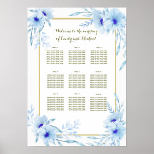 Wedding seating chart wedding floral blue gold