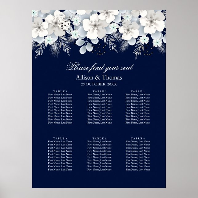 Wedding Seating Chart  White flower sakura blue (Front)