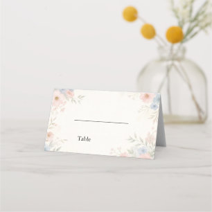 Wedding Seating Dusty Blue and Pink Flowers Place Card